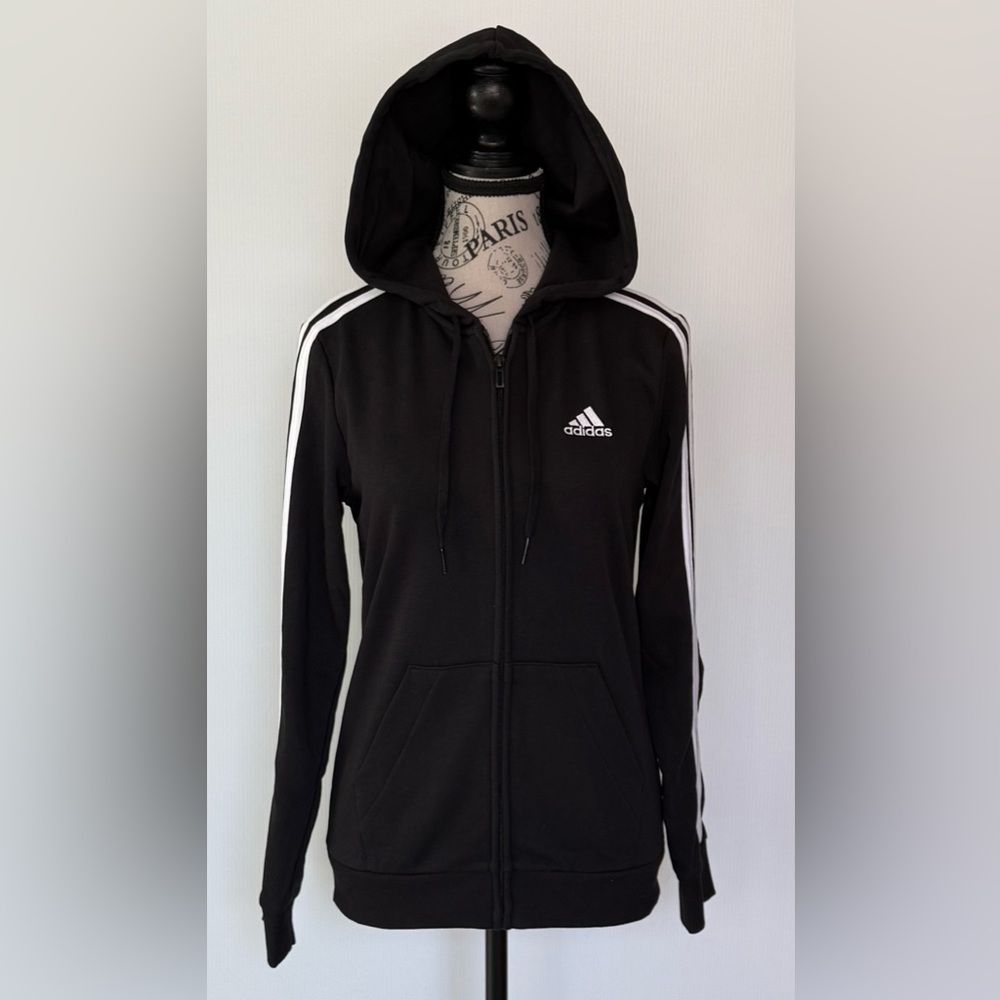 Adidas Women's Essentials 3-Stripes Full-Zip Hoodie Black/White Size XS
